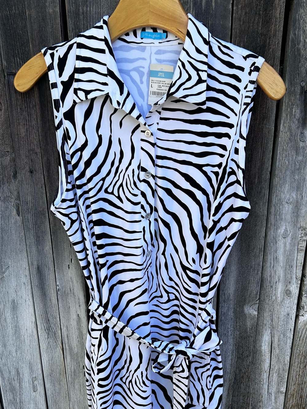 NWT J. McLaughlin Dolly Sleeveless Shirt Collar Dress Zebra White Black L - Picture 4 of 16